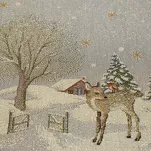 Bieżnik świąteczny 45x140 1163 gobelinowy popielaty z motywem zimowym i połyskującą złotą nicią - 5