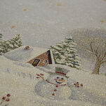 Bieżnik świąteczny 45x140 1163 gobelinowy popielaty z motywem zimowym i połyskującą złotą nicią - 6