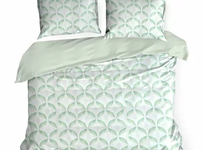 Pościel satynowa 160x200 SPRING 101 biała miętowa z motywem geometrycznym z kolekcji Classic