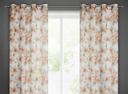 Firana na przelotkach 140x250 SOFIA biała ruda z etaminy nadruk kwiatowy