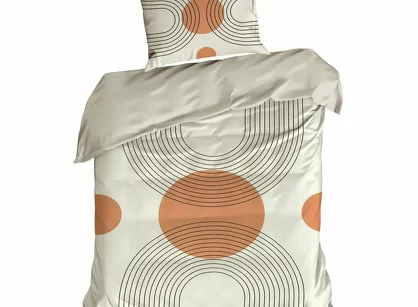 Pościel satynowa 140x200 SPRING 87 jasny beż pomarańcz z wzorem geometrycznym z kolekcji Classic