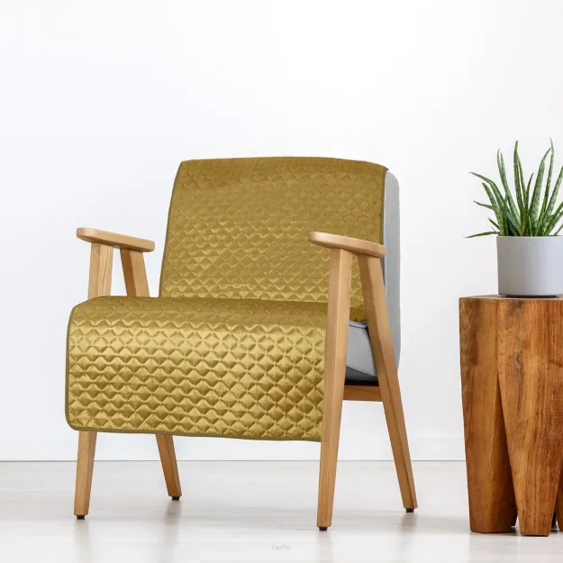 Narzuta na fotel welwetowa 70x160 DIMON miodowa pikowana w geometryczny wzór