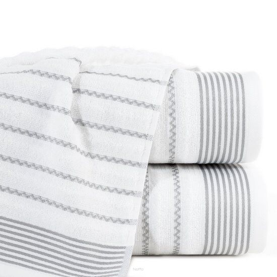 Ręcznik bawełniany 70x140 LEO biały z wyrazistą bordiurą w pasy Design 91