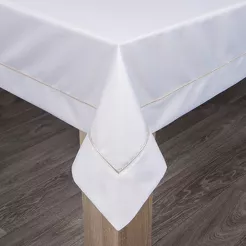 Obrus elegancki 145x260 MADELE biały zdobiony złotą lamówką