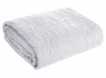 Narzuta jednokolorowa 200x220 LEN 4 srebrna pikowana w ornamentowy wzór imitująca len