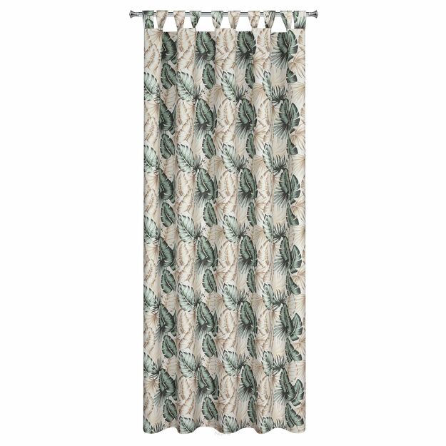 Zasłona na taras 155x240 GARDEN 7 beżowa na szelkach zapinanymi na rzepy wodoodporna z motywem liści monstery