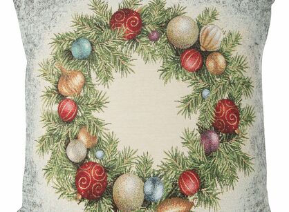 Poszewka świąteczna 45x45 903 popielata zielona z gobeliny