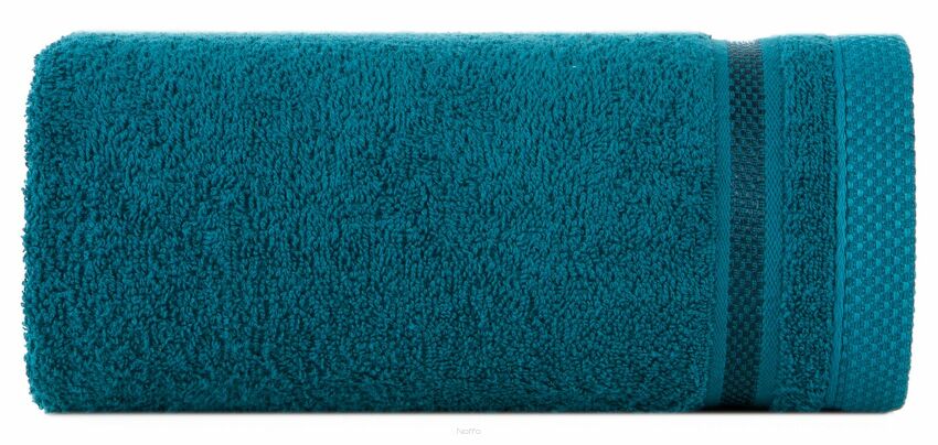 Ręcznik 100x150 ABBIE turkusowy  z żakardową błyszczącą bordiurą w pasy z delikatną krateczką 500 g/m2