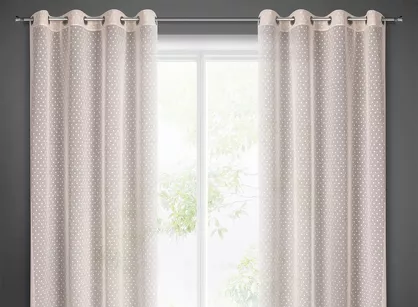 Zasłona na przelotkach 140x250 HANIA z etaminy różowa z groszkami