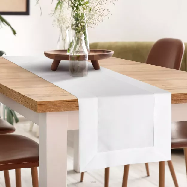 Bieżnik 40x140 LUCY biały gładki zdobiony kantą