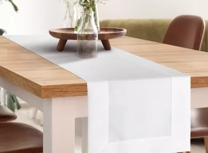 Bieżnik 40x140 LUCY biały gładki zdobiony kantą