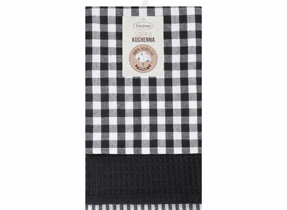 Komplet ścierek kuchennych 3x50x70 LUCY czarne w pasy i kratkę z bawełny