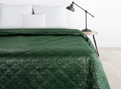 Narzuta welwetowa 220x240 LUIZ zielona błyszcząca srebrny przecierany wzór