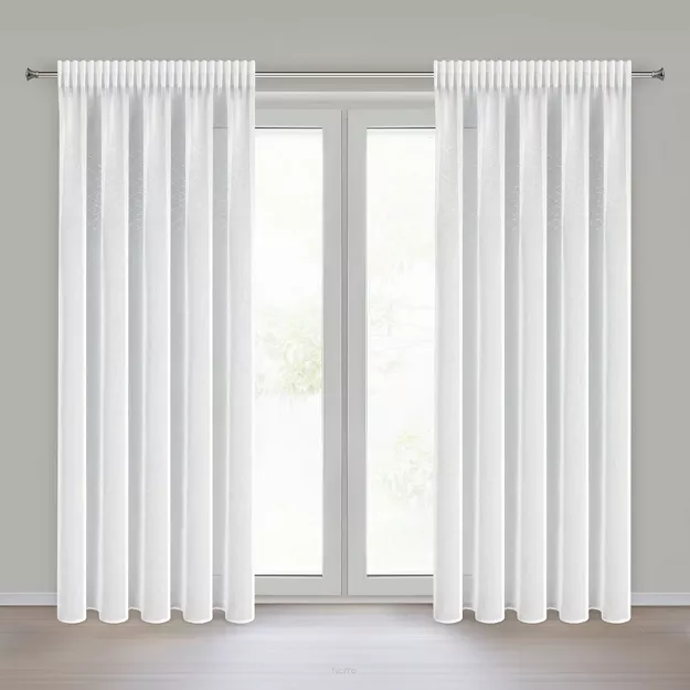 Firana na taśmie 135x260 KLEO biała z etaminy zdobiona pasem cyrkonii