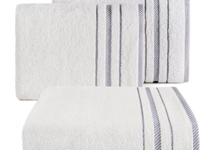 Ręcznik bawełniany 50x90 KORAL biały zdobiony subtelną bordiurą w pasy