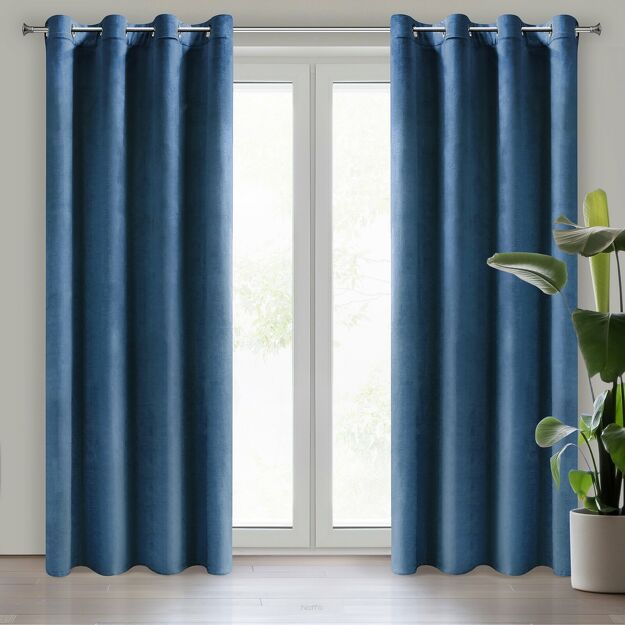 Zasłona na przelotkach 140x250 MELANIE welwetowa granatowa o aksamitnej strukturze