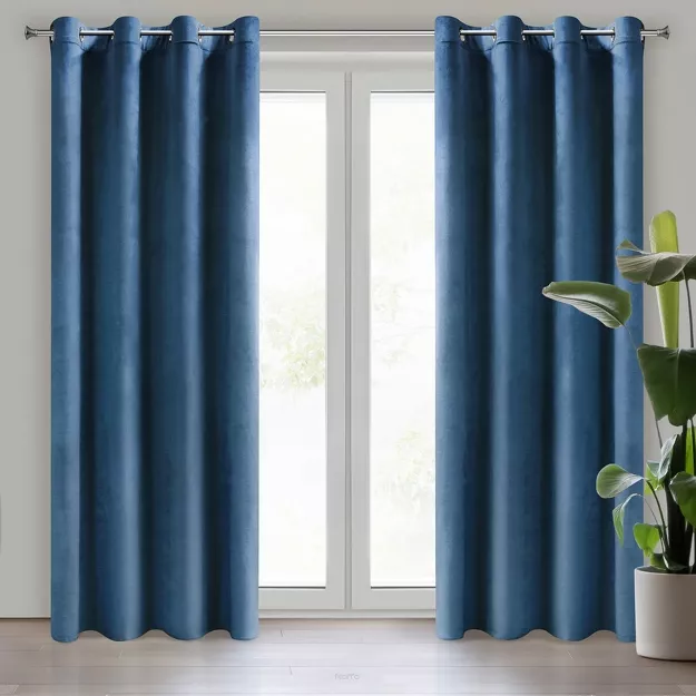 Zasłona na przelotkach 140x250 MELANIE welwetowa granatowa o aksamitnej strukturze