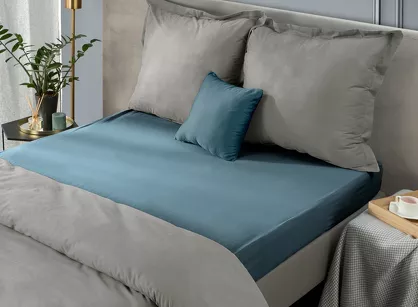 Prześcieradło z bawełny jersey z gumką niebieskie 180x200 Design 91