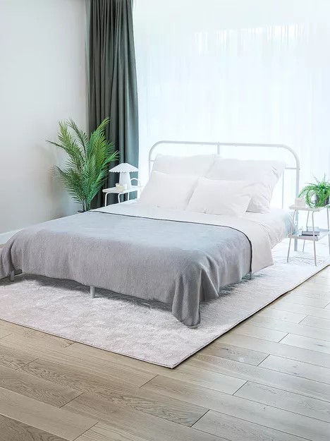 Koc bawełniany 180x220 0294-27 argento szary biały dwustronny wykończony szydełkiem