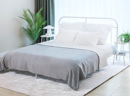 Koc bawełniany 180x220 0294-27 argento szary biały dwustronny wykończony szydełkiem