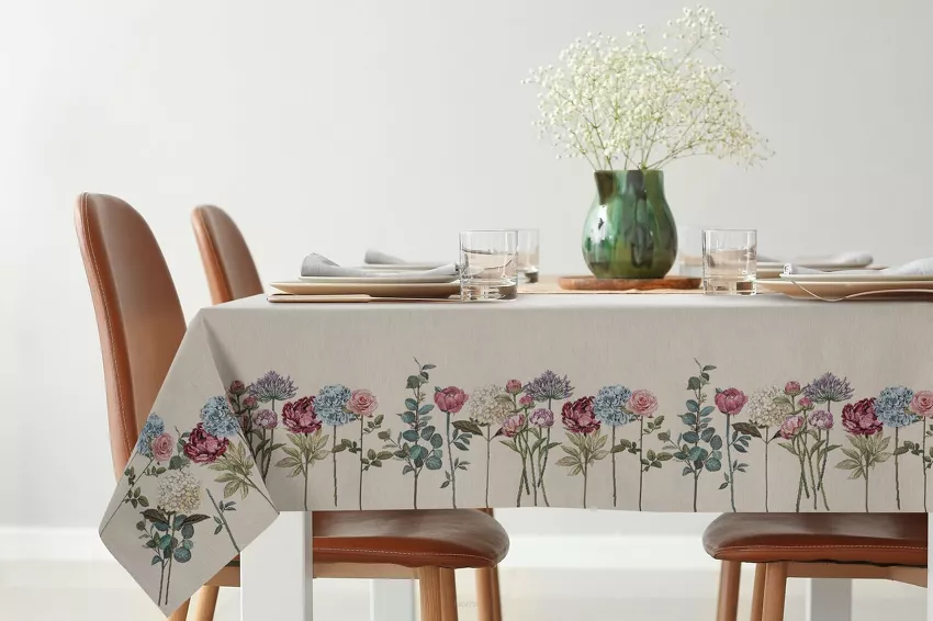 Obrus gobelinowy 140x180 1242 naturalny z wzorem kwiatów