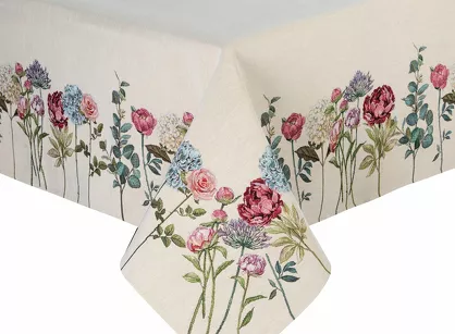 Obrus gobelinowy 140x180 1242 naturalny z wzorem kwiatów