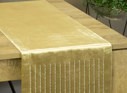 Bieżnik welwetowy 35x180 ROYAL 3 złoty zdobiony kryształkami