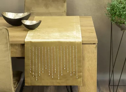 Bieżnik welwetowy 35x180 ROYAL 3 złoty zdobiony kryształkami