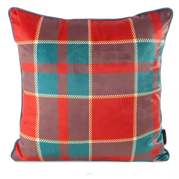 Poszewka świąteczna 45x45 182 welwetowa czerwona zielona w kratkę