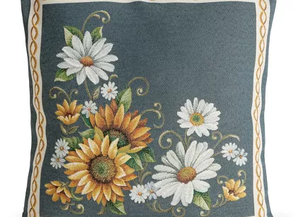 Poszewka gobelinowa 45x45 45 niebieska z wzorem kolorowych słoneczników