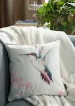 Poszewka welwetowa 45x45 VELVET 19 kremowa z designerskim pudrowym wzorem botanicznym obszyta lamówką - 2