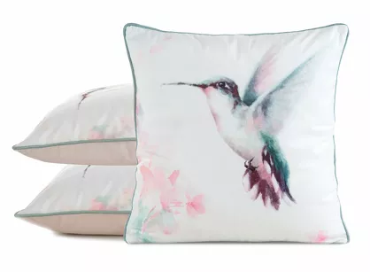 Poszewka welwetowa 45x45 VELVET 19 kremowa z designerskim pudrowym wzorem botanicznym obszyta lamówką