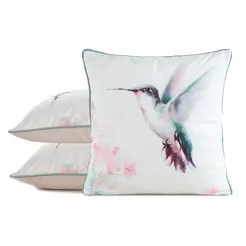 Poszewka welwetowa 45x45 VELVET 19 kremowa z designerskim pudrowym wzorem botanicznym obszyta lamówką