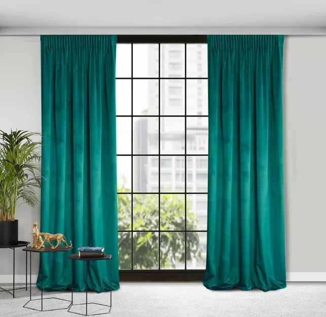 Zasłona gotowa na taśmie 135x300 ROSA welwetowa ciemny turkus Design 91