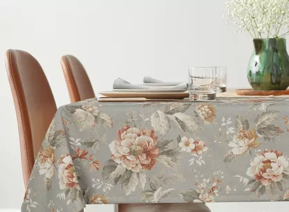 Obrus gobelinowy 140x200 CUA popielaty wzór kwiatowy z nicią metaliczną