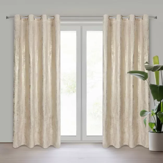 Zasłona na przelotkach 140x250 RENIA welwetowa jasny beż z szampańskim przecieranym wzorem