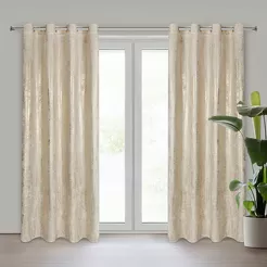 Zasłona gotowa na przelotkach 140x250 RENIA welwetowa jasny beż z szampańskim przecieranym wzorem