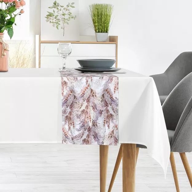 Obrus 140x180 z bieżnikiem 33x180 ANITA 4 biały z wzorem trawy pampasowej