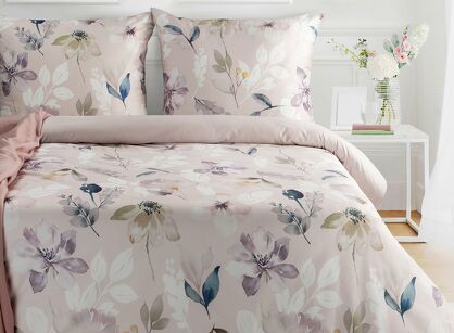 Pościel z makosatyny 160x200 PREMIUM 33 biała jasny różowy kwiatowy wzór Premium