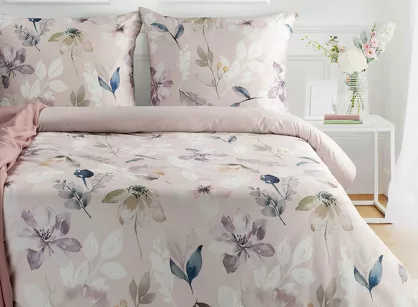 Pościel z makosatyny 160x200 PREMIUM 33 biała jasny różowy kwiatowy wzór Premium