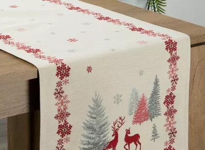 Bieżnik świąteczny 45x140 1159 kremowy czerwony z gobeliny