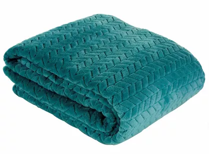 Koc 200x220 CINDY ciemny turkus puszysty w jodełkę Design 91