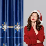 Zasłona świąteczna 140x250 CAROL welwetowa granatowa gwiazdki złote na przelotkach - 5