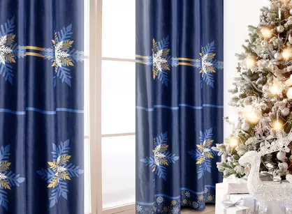 Zasłona świąteczna 140x250 CAROL welwetowa granatowa gwiazdki złote na przelotkach