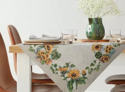 Nakładka gobelinowa 100x100 57 naturalna z wzorem słoneczników