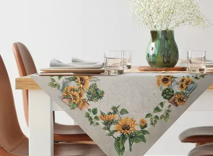 Nakładka gobelinowa 100x100 57 naturalna z wzorem słoneczników