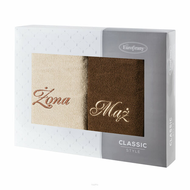 Komplet Ręczników 2x50x90 MĄŻ ŻONA beżowe brązowe