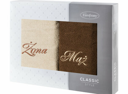 Komplet ręczników 2x50x90 MĄŻ ŻONA beżowe brązowe