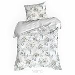 Pościel satynowa 140x200 SPRING 83 biała jasny niebieski z wzorem roślinnym z kolekcji Classic - 6