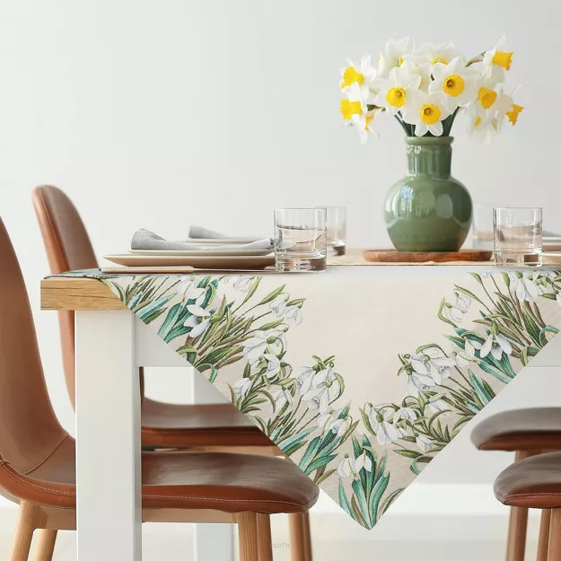 Nakładka gobelinowa 100x100 1300 naturalna zielona z nadrukiem przebiśniegów